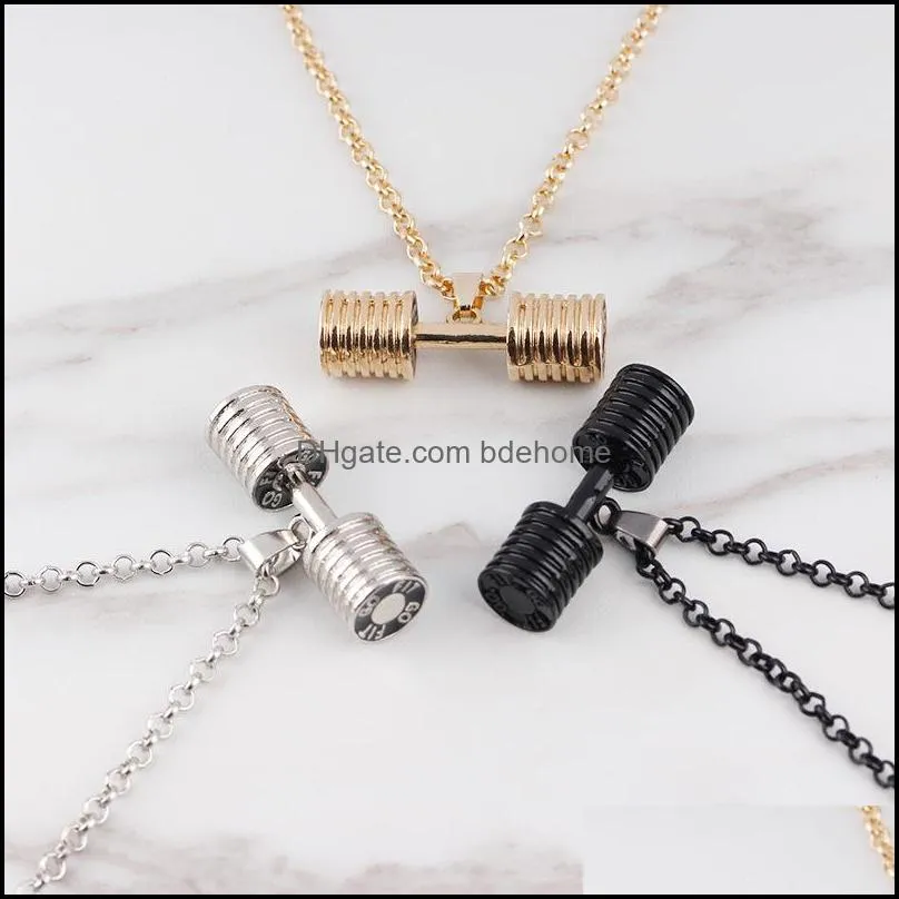 fashion dumbbell pendant sports necklace men gym lifting weights charm link chain for women jewelry gift