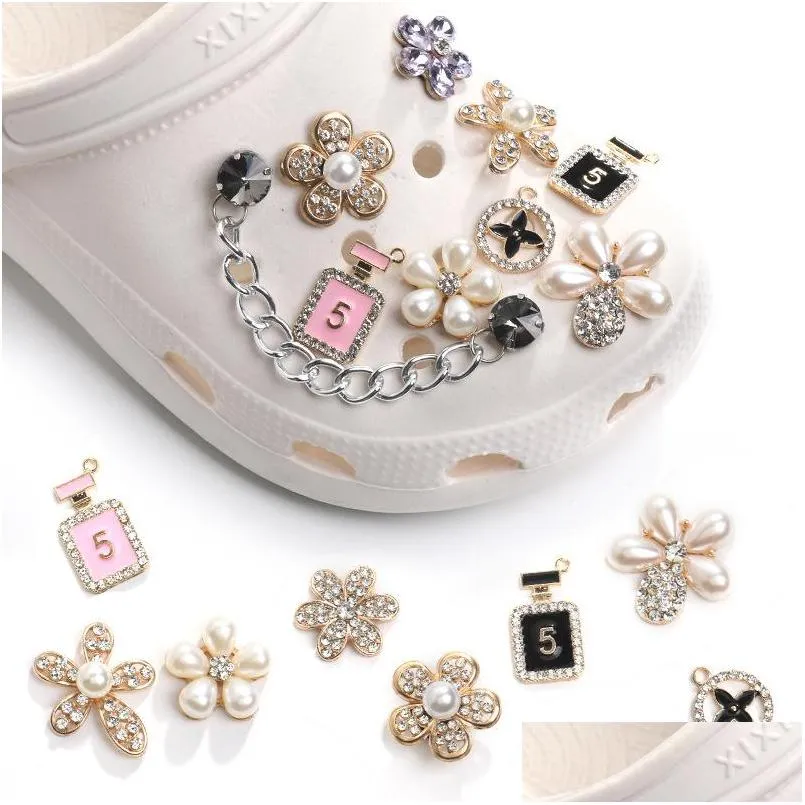 5pcs/lot rhinestone bling croc charms alloy flower shoe charm decoration buckle clog accessories buttons pins