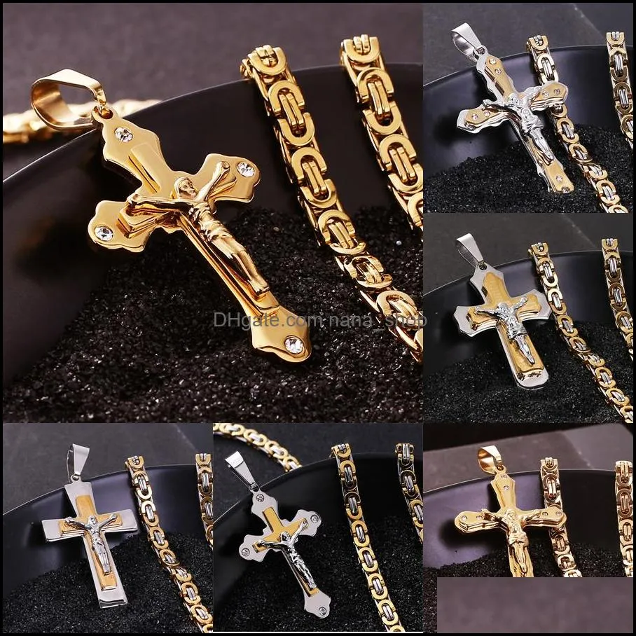 316l stainless steel mens cross necklaces multilayer christian jesus crucifix pendant biker chain for male s fashion hip hop jewelry