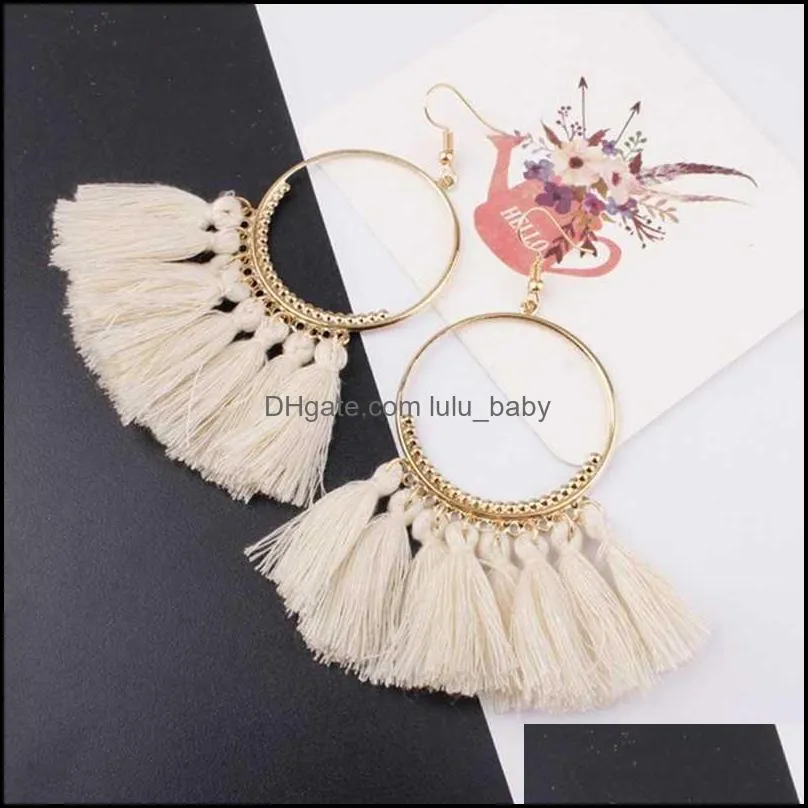 16 colors tassel earrings for women ethnic big drop earrings bohemia fashion jewelry trendy cotton rope fringe long dangle 673 q2