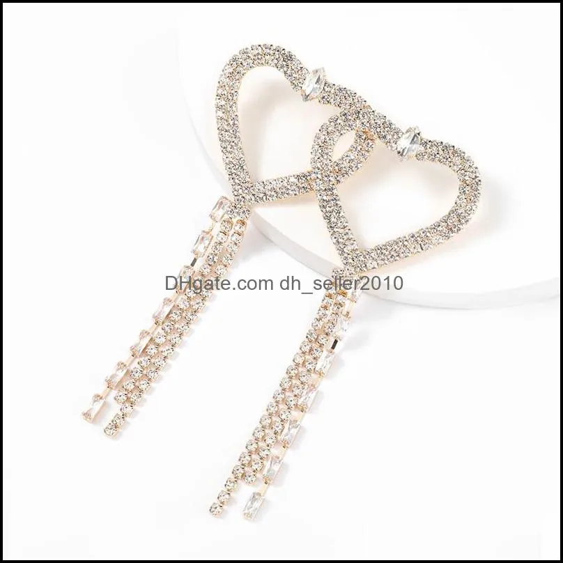 boutique shiny rhinestone heart dangle earrings for women jewelry geogous party dress statement accessories chandelier 3495 q2