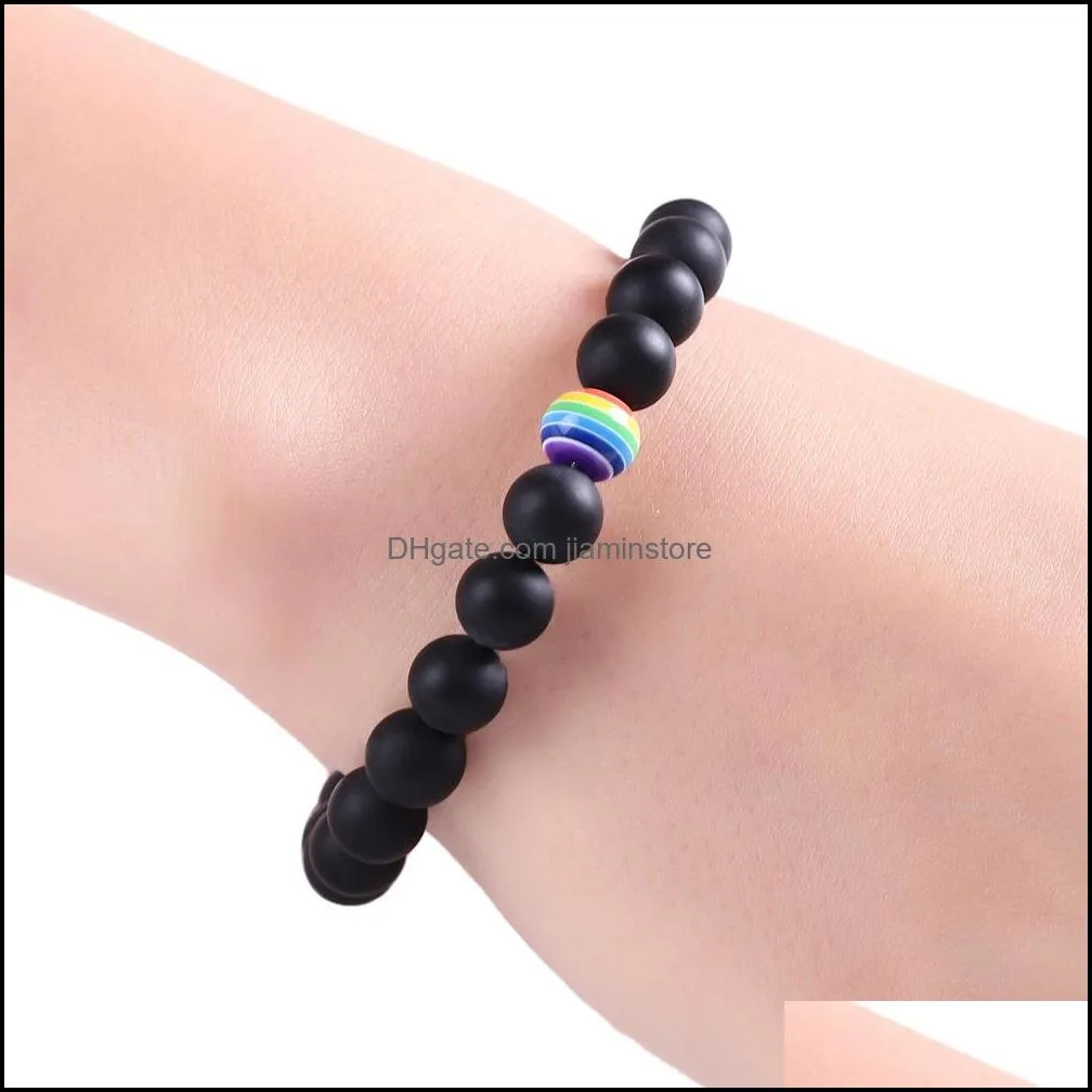 rainbow beads 8mm black lava stone bracelet diy aromatherapy  oil diffuser bracelet