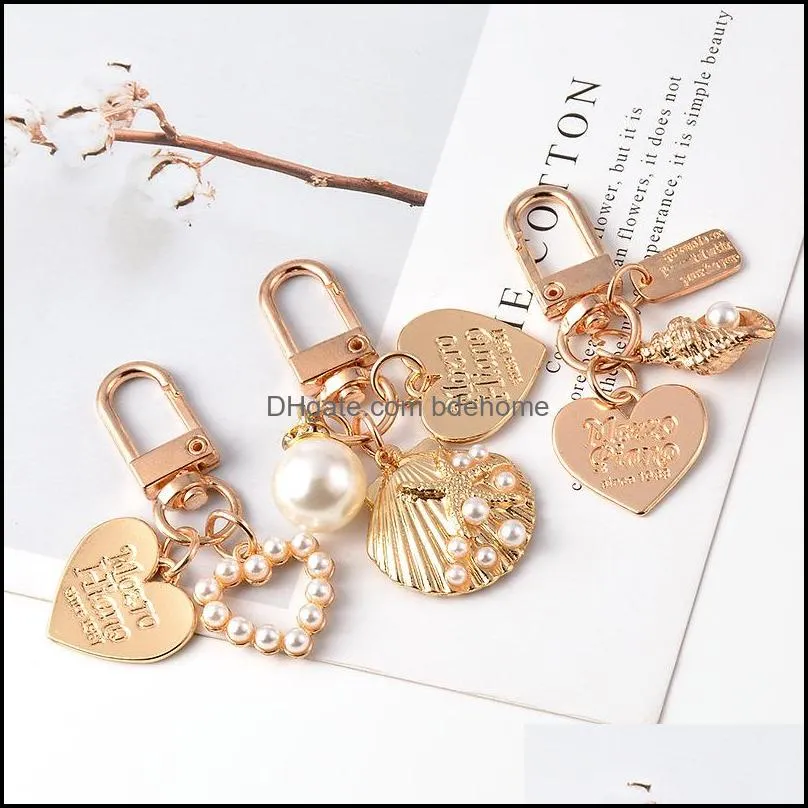 cute pearl shell key rings for girl creative small gifts ins metal jewelry pendant keychain ladies fashion accessories