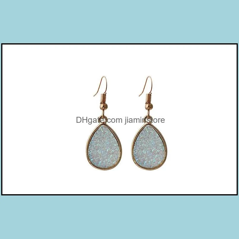 fashion 4colors druzy drusy earrings gold plated geometry faux natural stone resin dangle earrings for women jewelry