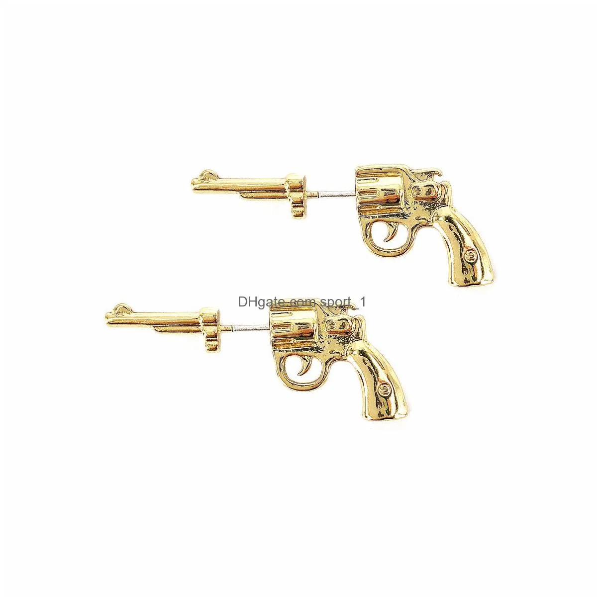 silver pin pistol style stud earrings harajuku gothic dark pistol stud earrings