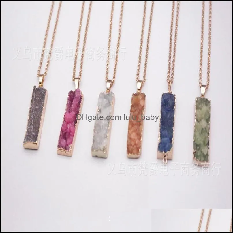 jln geode druzy long bar long rectangle agate pendant genuine gemstone natural agate pendant with brass chain necklace 37 w2