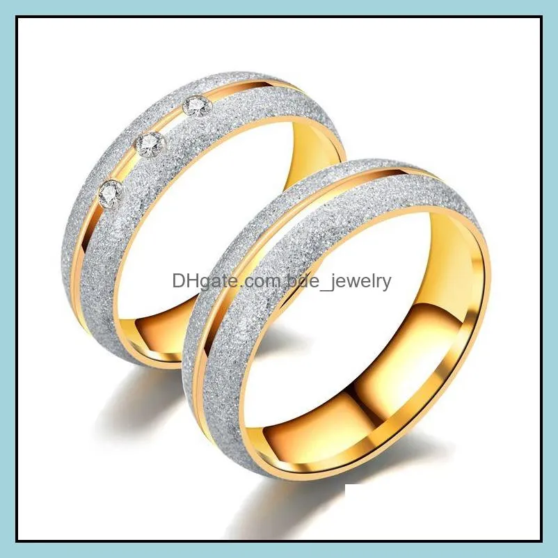 fashion 612 titanium steel gold couple ring frosted pattern wedding mens womens engagement jewelry gift 6mm