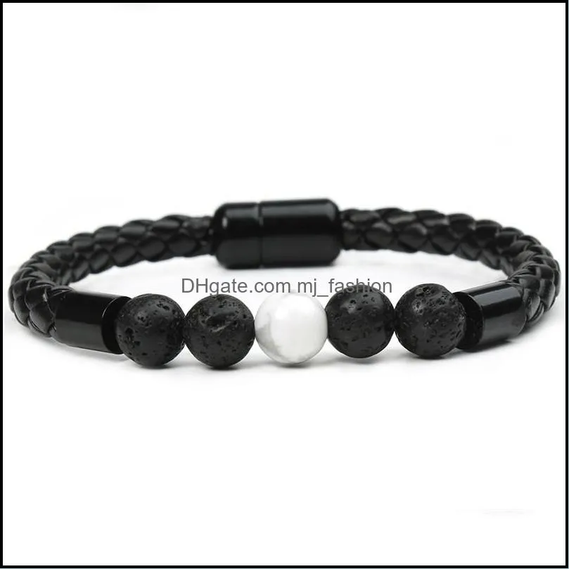 fashion volcanic rock beaded bracelets jewelry for men women natural stone tiger eye braided leather bracelet bangle rope