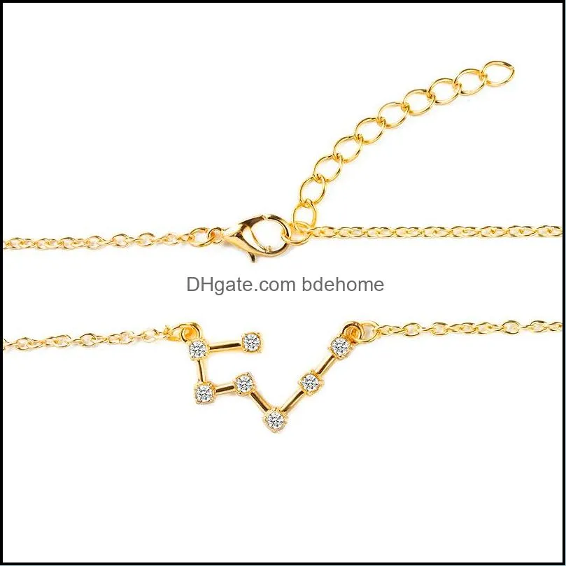  12 zodiac sign necklaces korean cubic zirconia cz fake diamonds constellation shape pendant gold silver chains for women jewelry