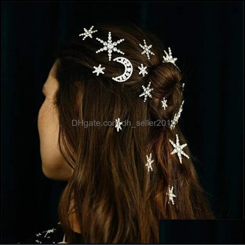 hair clips barrettes 2021 luxury full rhinestone star moon shape bridal accessories womens fantasy crystal pins jewelry c3