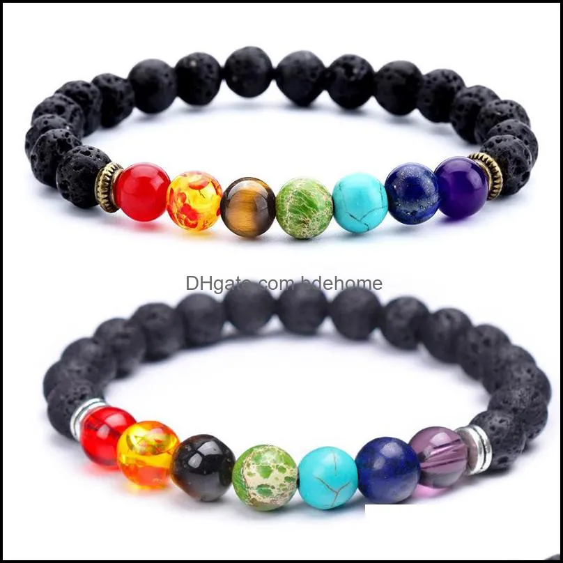 8mm lava rock 7 chakra bracelet aromatherapy essential oil diffuser bangle elastic natural stone beads bracelets q51fz