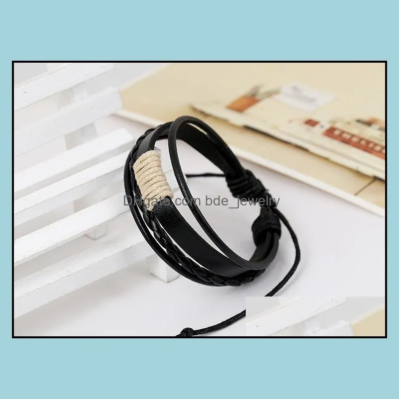 korean handmade woven leather cord bracelet mens multilayered wrap adjustable wristband bangle for women fashion diy jewelry gift