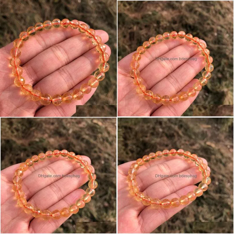 beaded strands natural citrine bracelet 128 facets round beads crystal healing stone women men jewelry giftbeaded