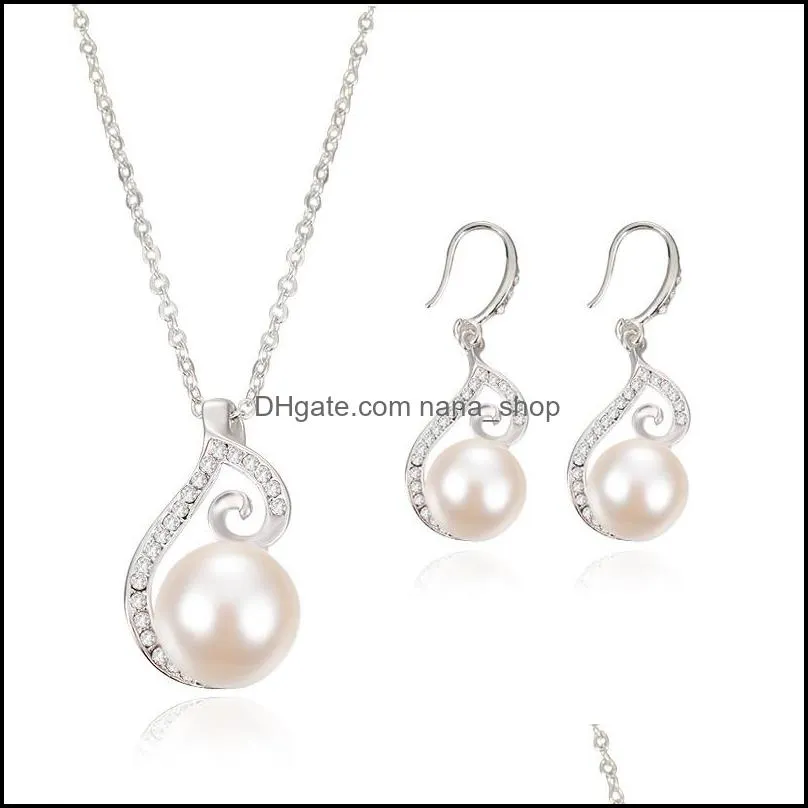  arrival big pearl pendant necklace dangle earrings set for women bride wedding engagement crystal faux simulated pearl jewelry
