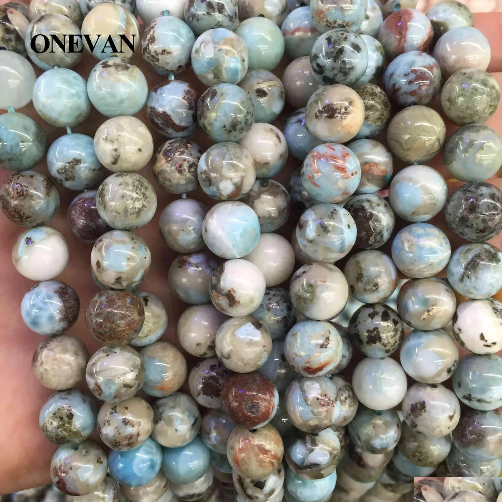 onevan natural dominica larimar charm beads 10mm round stone bracelet necklace jewelry making diy accessories design