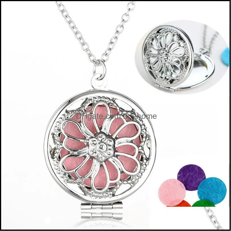  essential oil diffuser necklaces hollow flowers open locket pendant long chains for women aromatherapy fashion jewelry gift