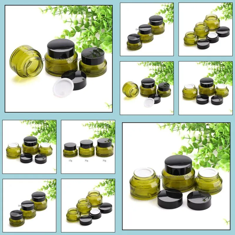 15 30 50ml green color refillable glass cosmetic jars post bottles for face cream lip blam makeup cream facial mask lotion