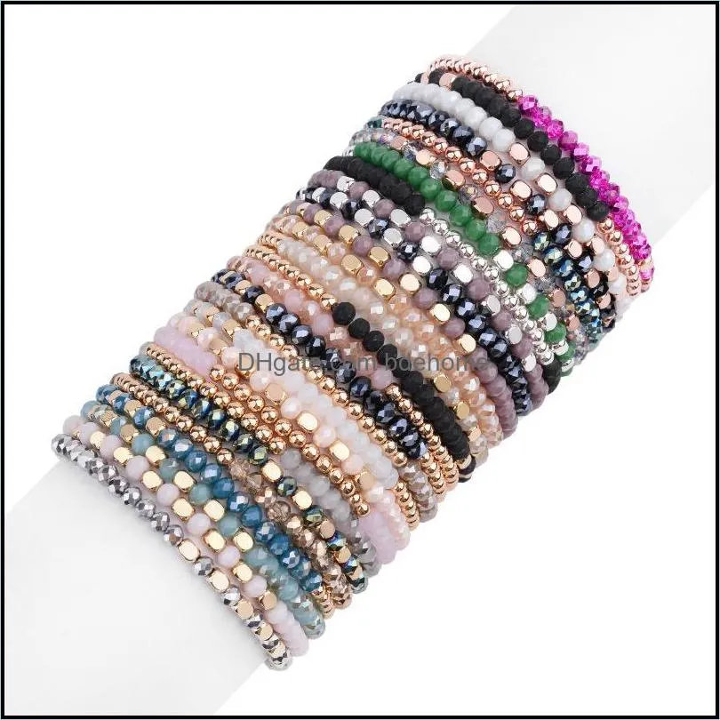 lady crystals stretch bracelet fashion geometric black gallstone handmade bohemia beads bracelets bangle charm jewelry for women