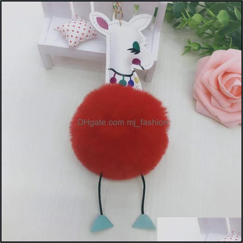 alpaca pompom key rings adorable animal faux fur fluffy fuzzy keychains bag charm keyfobs pendant jewelry for women p114fa