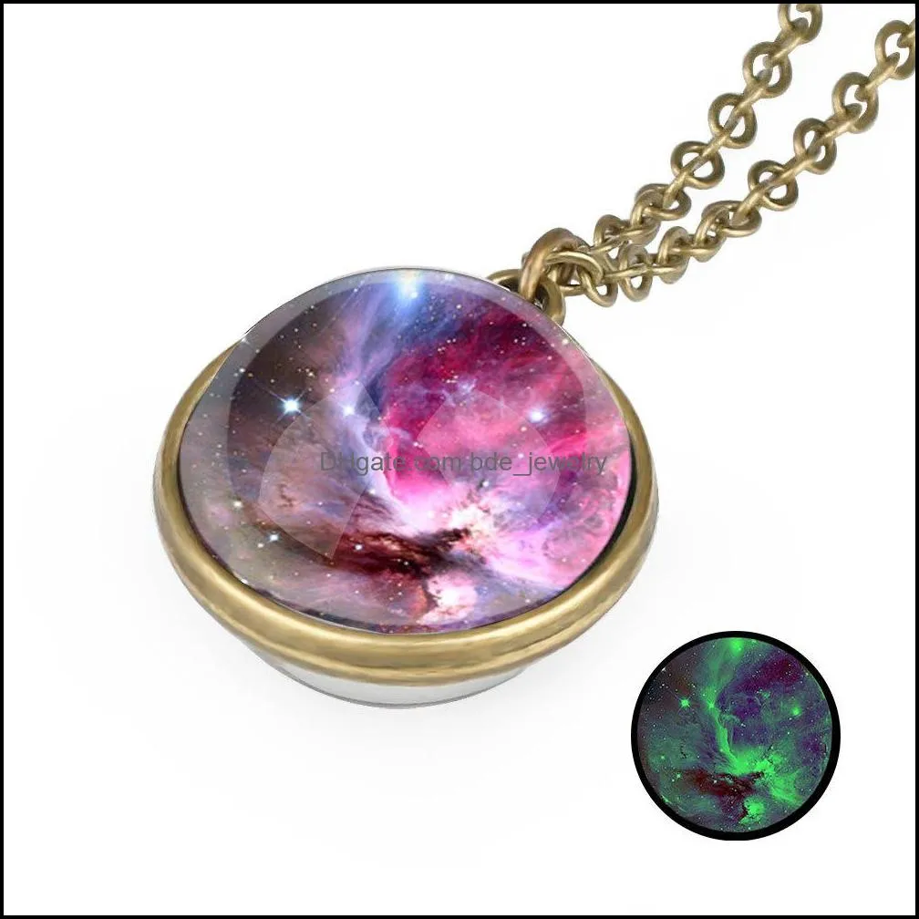 vintage glow in the dark universe starry necklaces for women men double sided glass ball nebula outer space pendant chain fashion