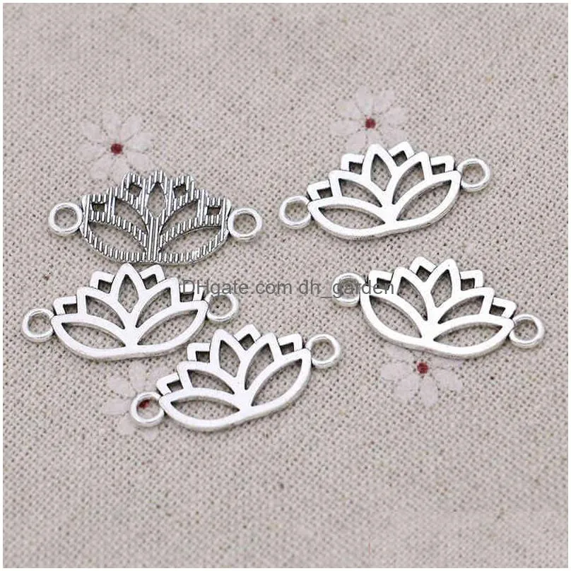 30pcs antique silver plated lotus flower charm connector for jewelry making bracelet accessories diy craft 27x13mm