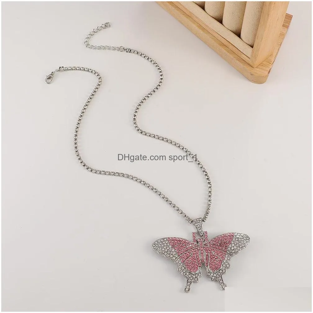 fashion jewelry full diamond cuban butterfly necklace exaggerated butterfly pendant choker necklaces