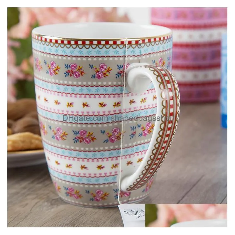 mugs high quality europe style pastoral floral bone china coffe cups with handgrip ceramic drinkware gold edge milk tea cup mug