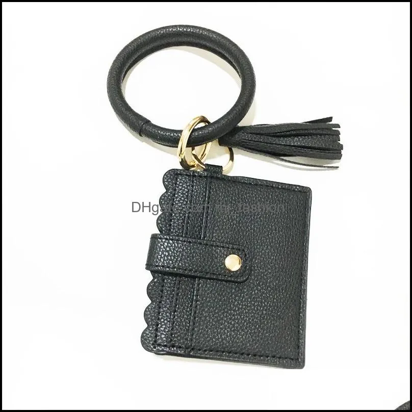 tassel key ring bracelet bangle keychain id card holder pu leather round keychains for women fashion bracelets q32fz