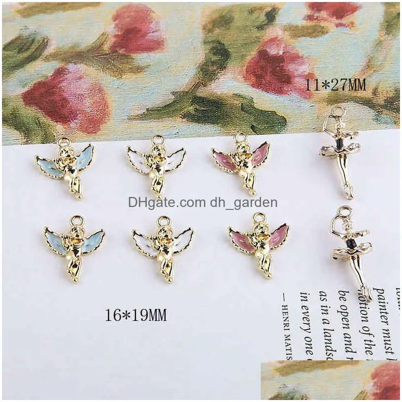 10pcs lovely little angel dancing girl enamel charms pendants making bracelet earrings hair dangle for jewelry diy accessories