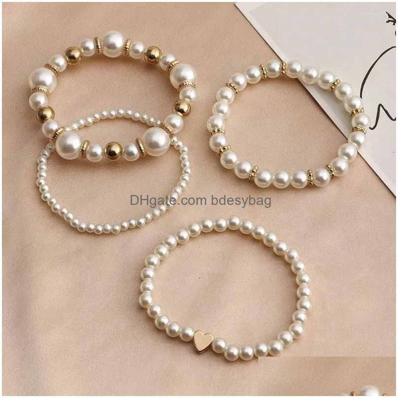 strand korea temperament fashion pearl bracelet for women 4 set white love string wedding jewelry bridesmaid gifts