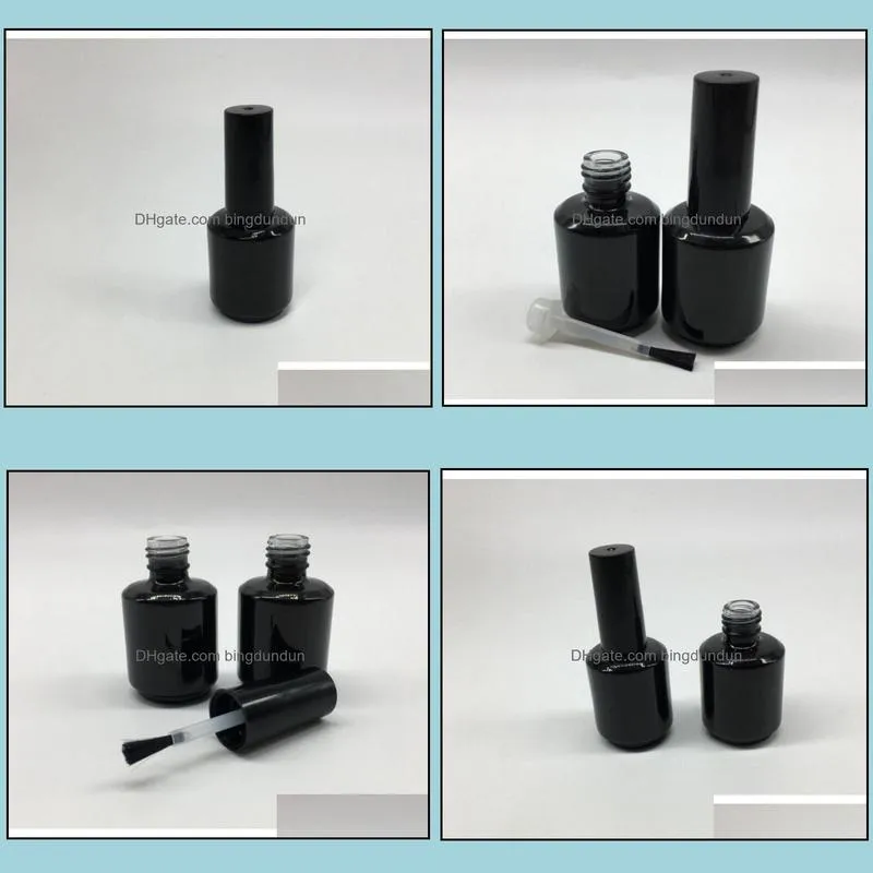 500 pcs high quality 15ml black nail polish bottle with brush cap 15 ml 1/2 oz cosmetic glass bottle sn3406