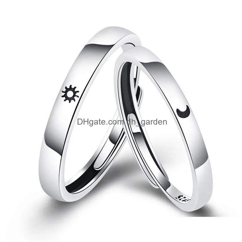 cluster rings s925silver simple opening sun moon ring minimalist silver color adjustable for men women couple engagement jewelry