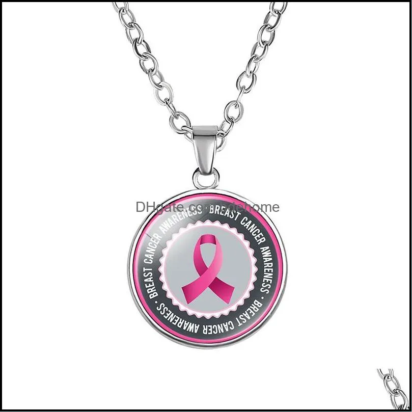 12 styles breast cancer awareness necklaces for women pink ribbon glass pendant faith hope cure believe fashion jewelry gift