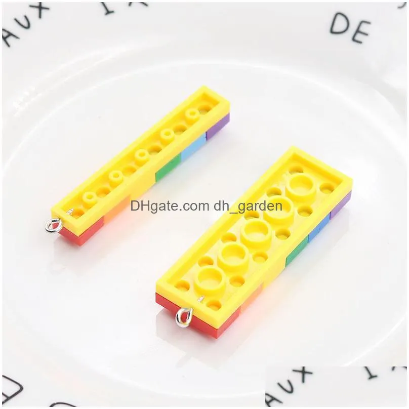 10pcs rainbow building block toy brick resin charms pendant for earring keychain diy decoration fashion jewelry accessories