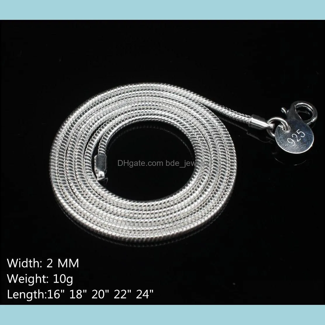 2mm 925 sterling silver smooth snake chains necklaces for women fashion lobster clasp jewelry ladies chain size 1624 inch 