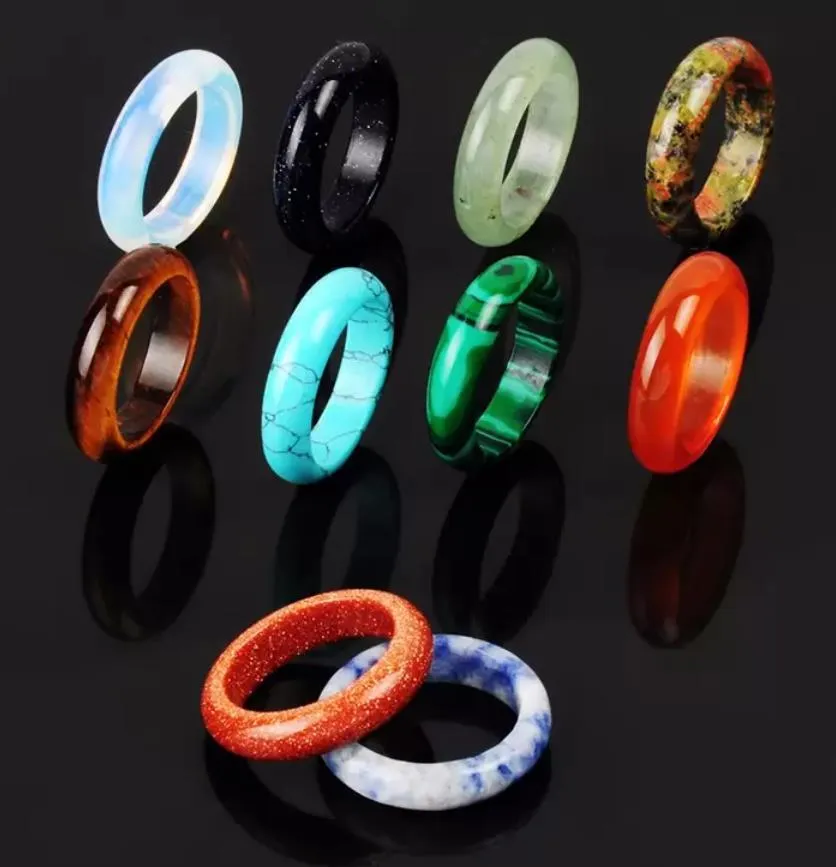 random mixed 6mm natural stone ring opal turquoises black onyx tiger eye sodalite malachite jewelry gift finger rings for women men