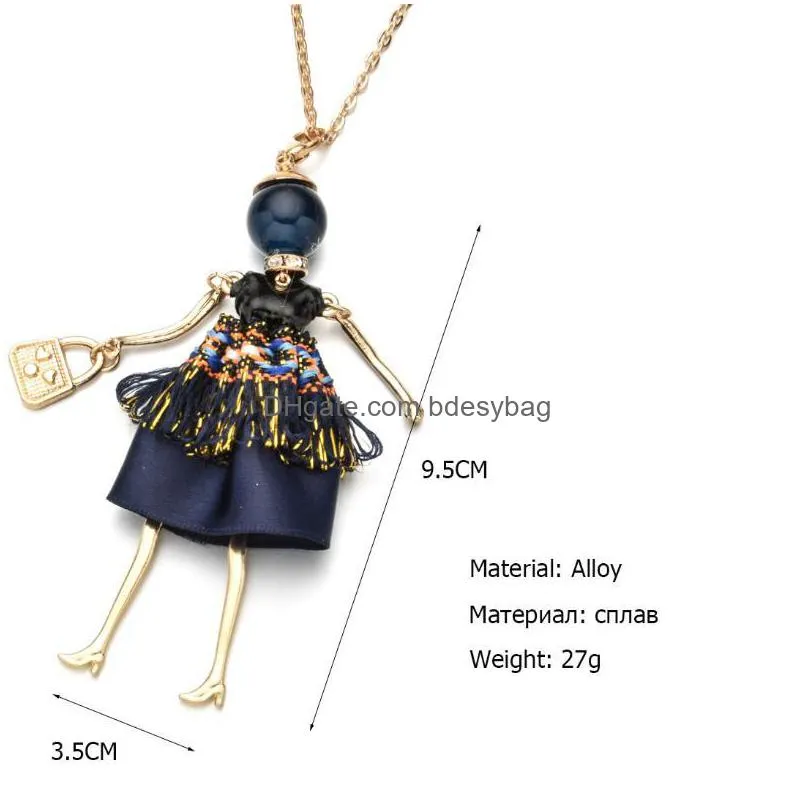 pendant necklaces puppet necklace for women metal alloy dancing girl doll pearl long sweater chain fashion jewelry