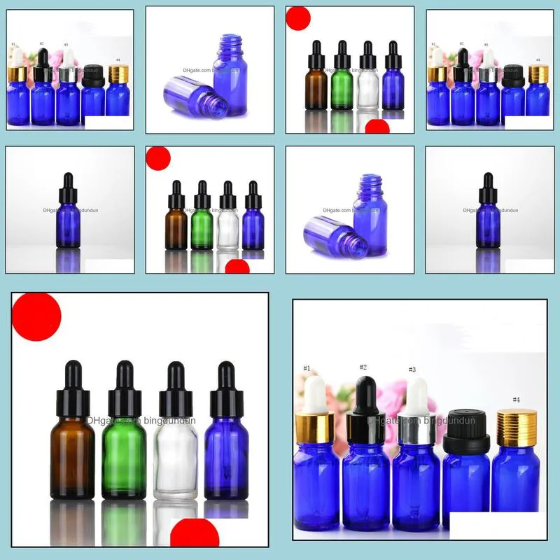 15ml blue glass dropper bottles with black gold caps eye dropper oil drop aromatherapy packing bottles 780pcs/lot sn3656