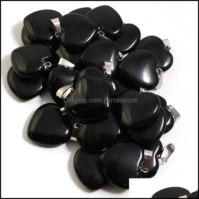 natural black obsidian stone heart beads healing pendant women charms 20mm wholesale for jewelry making earring accessories