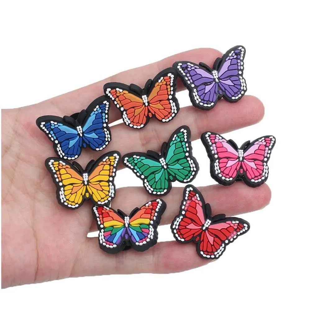 100pcsadd cartoon character for wristband croc colorful butterfly pvc rubber shoe charms shoes accessories clog jibz fit buttons decorations as