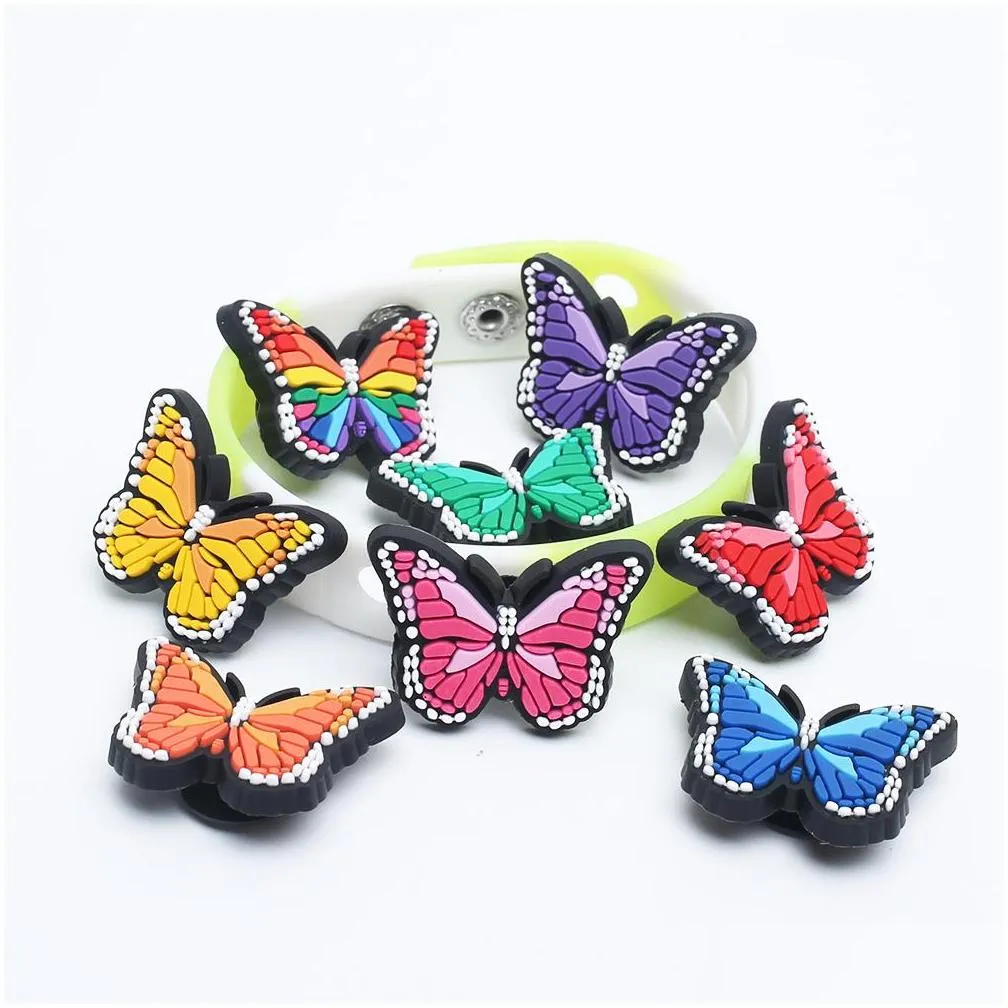 100pcsadd cartoon character for wristband croc colorful butterfly pvc rubber shoe charms shoes accessories clog jibz fit buttons decorations as