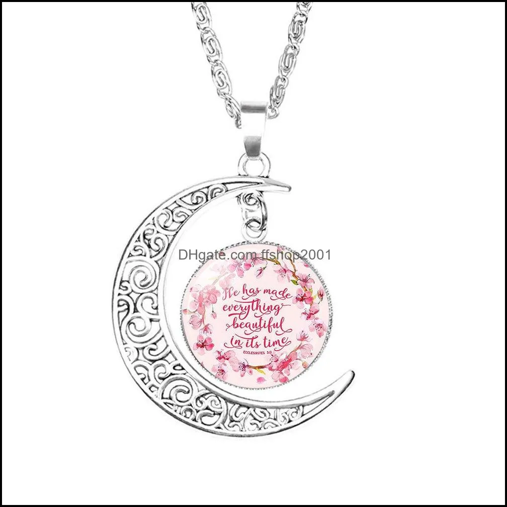  christian bible verse pendant moon necklaces for women christians scripture glass cabochon charm fashion jewelry gift