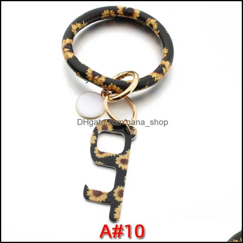 pu leather creative bracelet keychain for women fashion floral leopard wristlet keychains bangle keyrings accessories