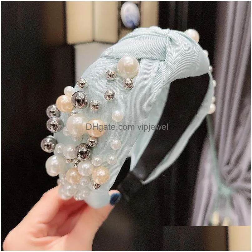 womens hair ornaments handmade knot faux pearls beaded hair hoop high cranial top head hoop hairband