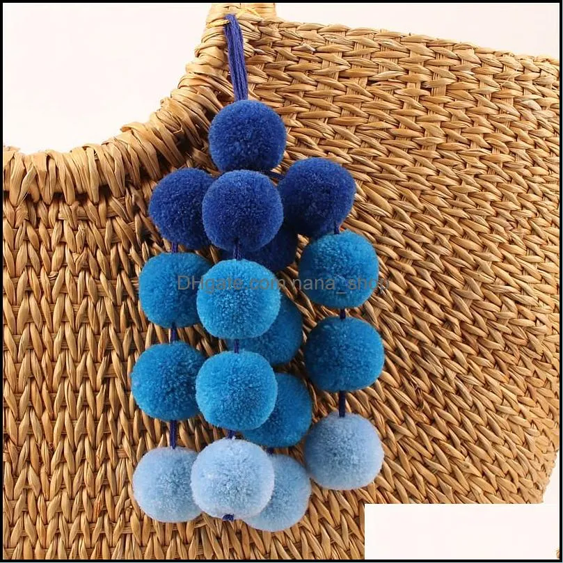 multicolor pompom keychain handmade bag pendant ornament charm women accessories pompoms keyring y453z
