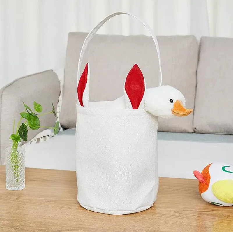 Party Gift Sublimation Blank Easter Bunny Basket Bags With Handle Carrying Gifts and Eggs Hunting Candy Bag Halloween Storage Rabbit Handbag Toys Bucket Tote