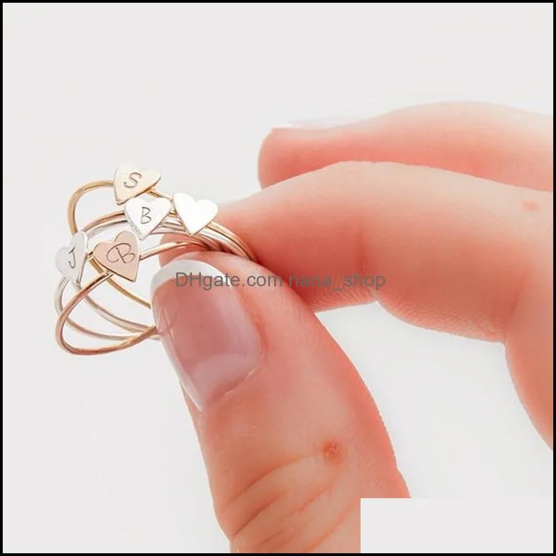 fashion copper simple az letter ring heart design personalized finger rings for womenadjustable band q192fz