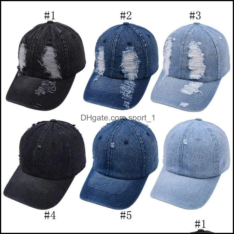 casual street worn denim cap summer outdoor leisure visor hat trend hole baseball caps hip hop sport hats