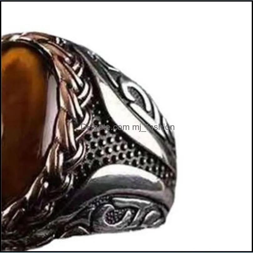 wedding rings vintage brown tiger eye stone ring for men women turkish handmade spiral engraved statement retro band 1898 t2