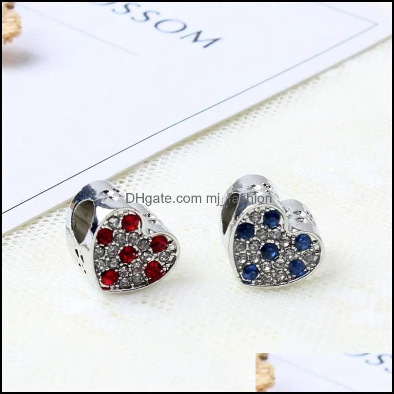 fits pandora bracelets 20pcs heart purple blue red crystal silver charms fits pandora charms bracelet beads for jewelry making 289c3